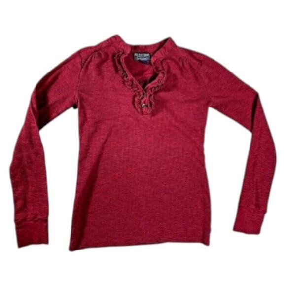 Ralph Lauren Polo Jeans Red Ruffle Henley Top Small Long Sleeve Cottagecore - Picture 1 of 8